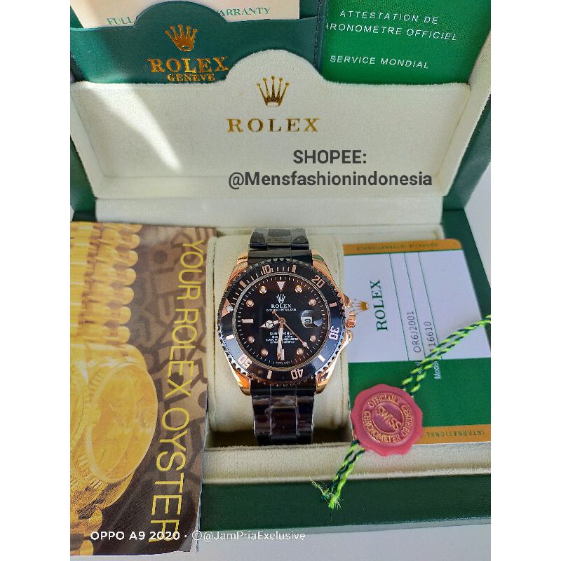 JAM TANGAN PRIA BATERAI QUARTZ FULL BLACK SUBMARINER ROLEX COD/ BAYAR DITEMPAT