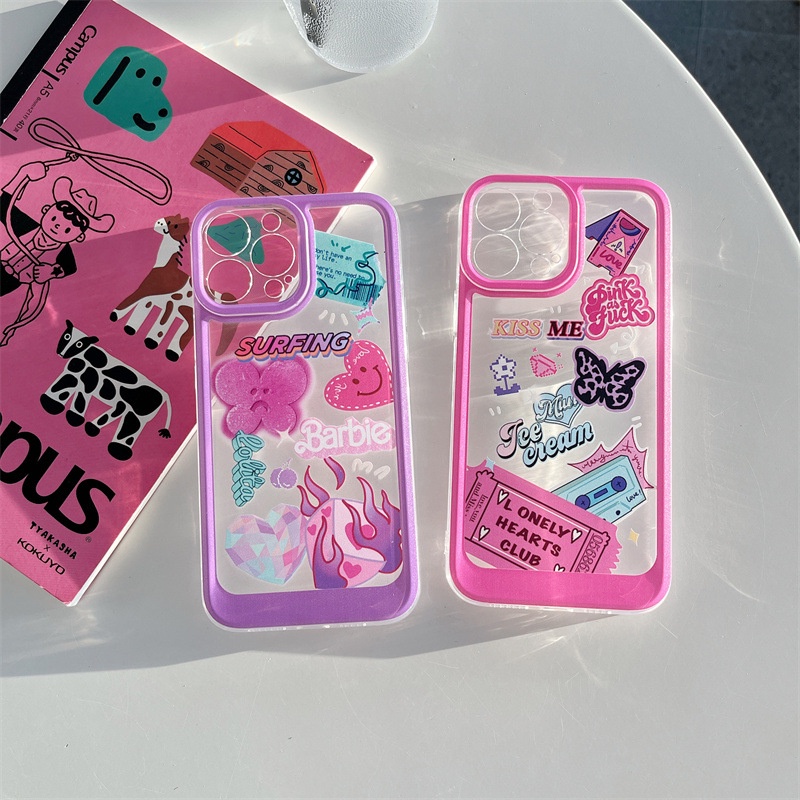 Case Transparan Motif Koleksi Label Pink Untuk Iphone 7 8 PLUS X XR XS 11 12 13 14 PRO MAX SE