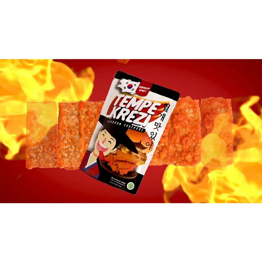 TEMPE KREZY KOREA SPICY KERIPIK TEMPE PEDAS GILA HOT RENYAH SNACK UMKM KEKINIAN KHAS INDONESIA