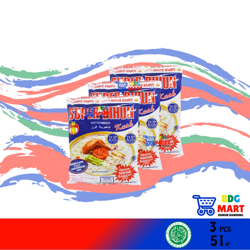 

3PCS Super Bihun Kuah Bihun Instan Paling Nikmat Mudah Masaknya Bumbu Atom Halal MUI - 3pcs x 51gr