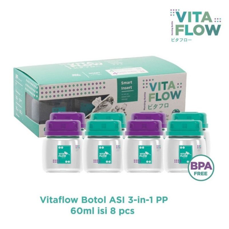 Vitaflow Botol ASI 3 in 1 PP 60ml Newborn Package 8 pcs