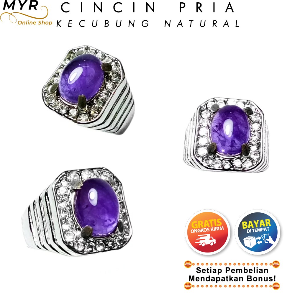 BISA COD Cincin Pria Batu Akik Natural Kecubung Keren 100% Asli Batu Alam