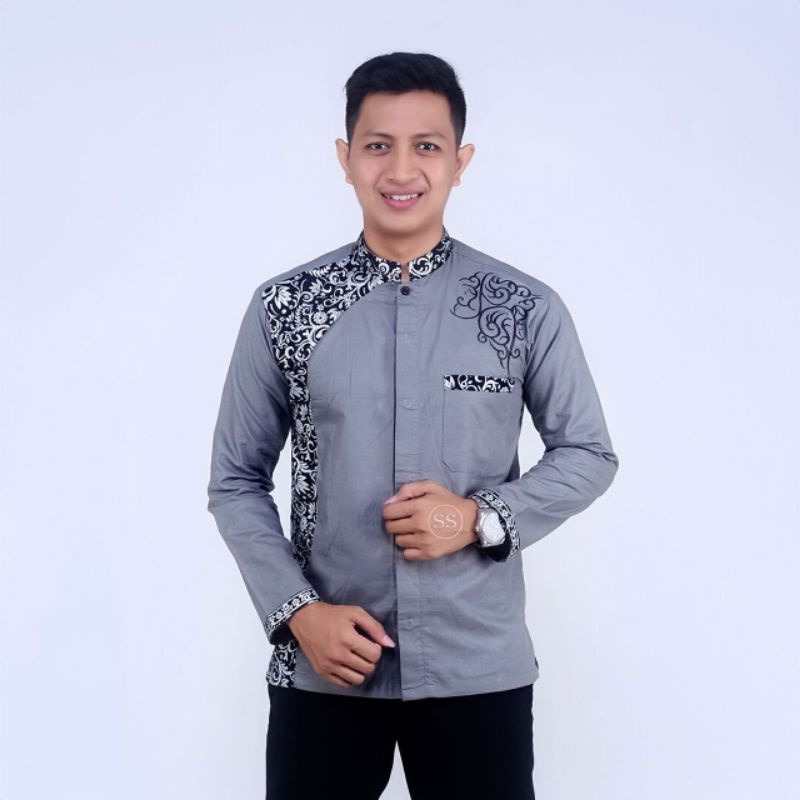 kemeja Koko KEMKO Kombinasi BAJU MUSLIM GUZ AZMI M L XL XXL bayar ditempat-Abu