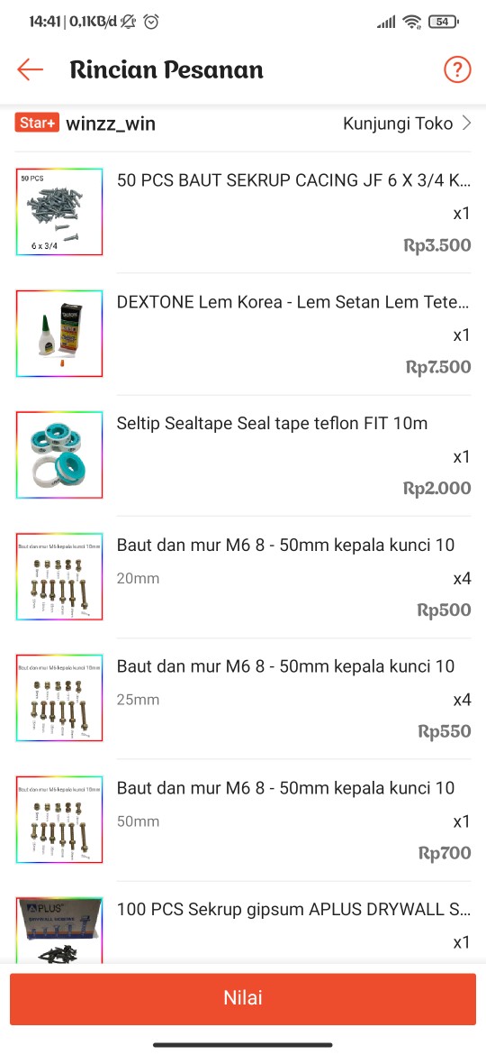 50 Pcs Baut Sekrup Cacing Jf 6 X 3/4 Kepala Rata