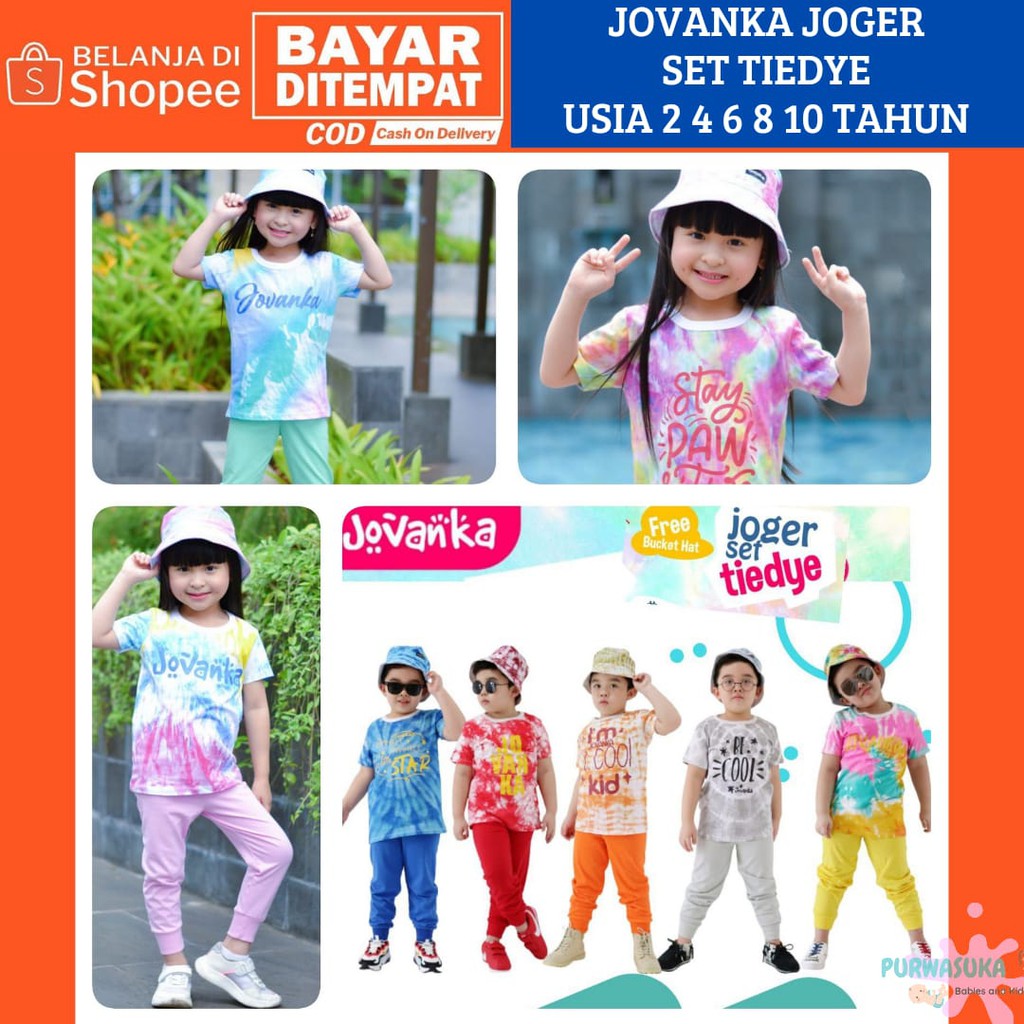 SET JOGGER TIE DYE FREE BUCKET HAT TOPI SENADA BY JOVANKA.ID SETELAN ANAK COWOK CEWEK