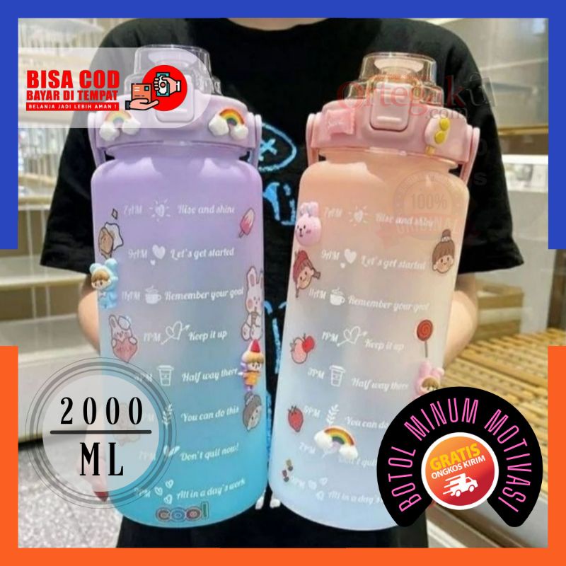 [PROMO] Botol Minum Air Motivasi Tritan Jumbo Murah Seperti QuiFit Free Stiker 2D & 3D Olahraga Gym 