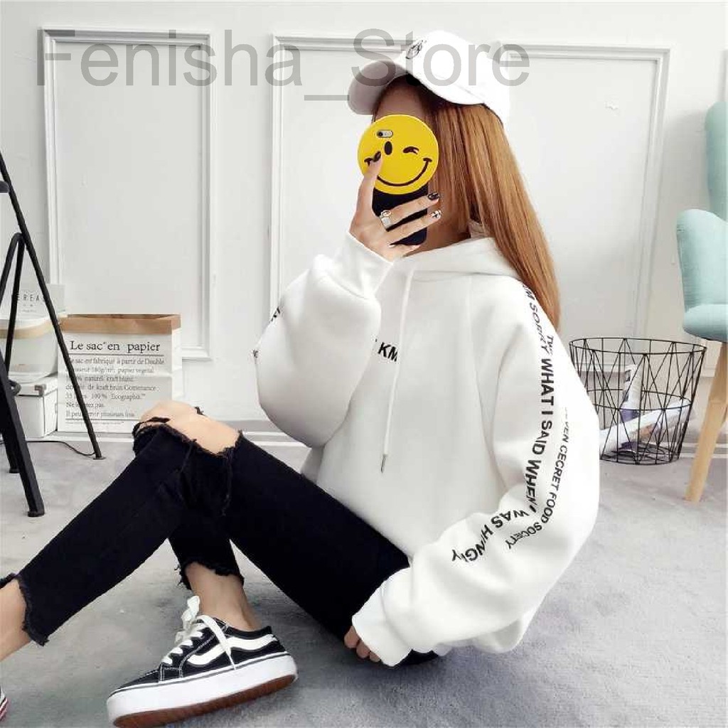 FenishaStore Sweater Hoodie Wanita I LOVE KM Lengan Panjang Size M L XL XXL-Bisa Bayar Ditempat COD