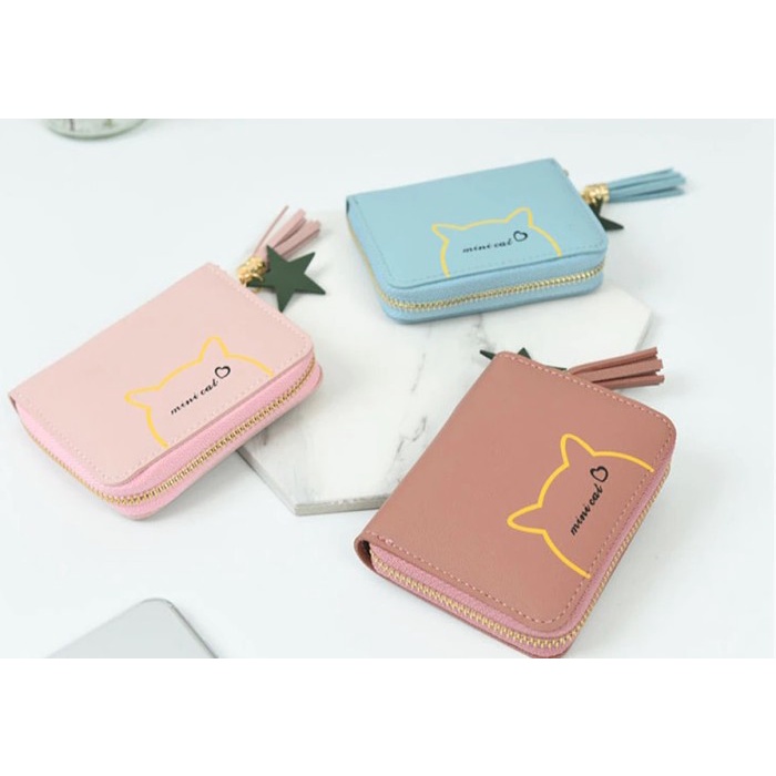 W34 Dompet Mini Wanita Motif Binatang Lucu Kucing Koin Cewek Kartu Uang Foto Cantik Women Wallet Perempuan Kulit PU Leather Hitam Lipat Kecil Panjang  Korea Pria Cowok Laki Laki Cowo Import Premium Murah Tas Dompet Wanita Import Cewe Cantik