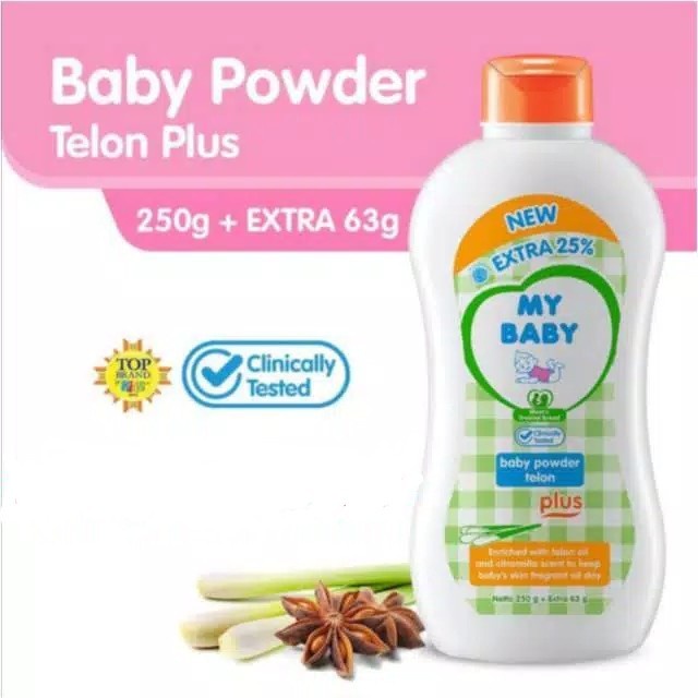 My Baby Powder Telon Plus Bedak Bayi 350gr 350 gr + Extra 88gr 88 gr / 250gr 250 gr + Extra 63gr 63 gr / 100gr 100 gr + Extra 25gr 25 gr / 50gr 50 gr