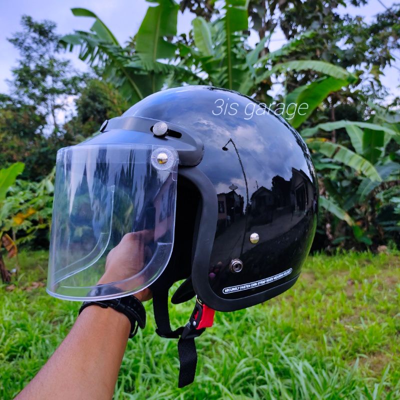 HELM BOGO DEWASA WANITA RETRO FULL LEHER SNI KACA DATAR