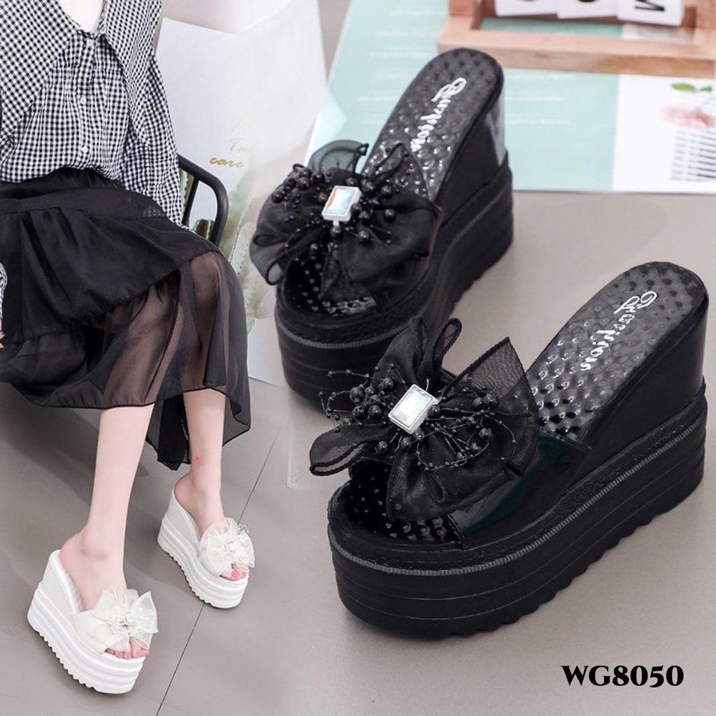WYN SANDAL WEDGES RIBBON HIGHSOLE DIAMOND &amp; PEARL KOREA SHOES WG8050