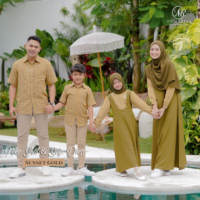 Safa & Niko by Marissa Baju Keluarga Sarimbit Hari Raya Idul Fitri 2022 Mix Polos Linen Kotak kotak 