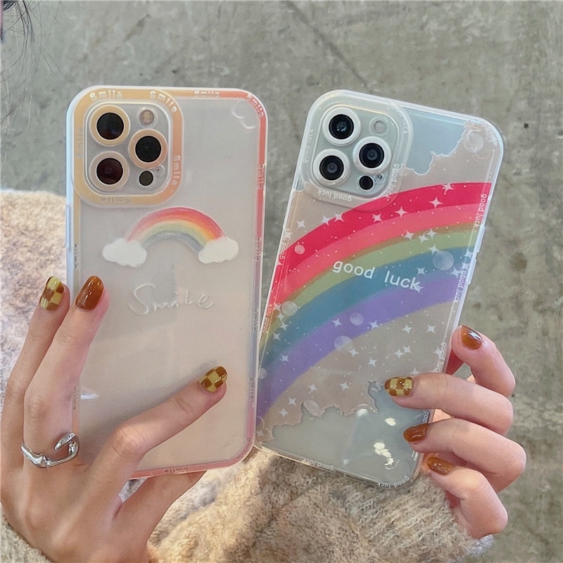 Transparan Rainbow Smile Softcase for iphone XS XS Max XR 11 Pro Max 12 Pro Max 13 Pro Max