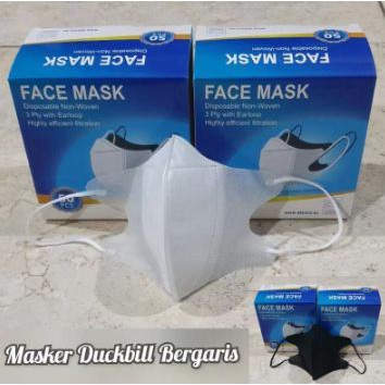 PROMO DUCKBILL MURAH FACE MASK ISI 50 | MASKER DUCKBILL GARIS HITAM DAN PUTIH | ANSSTORE