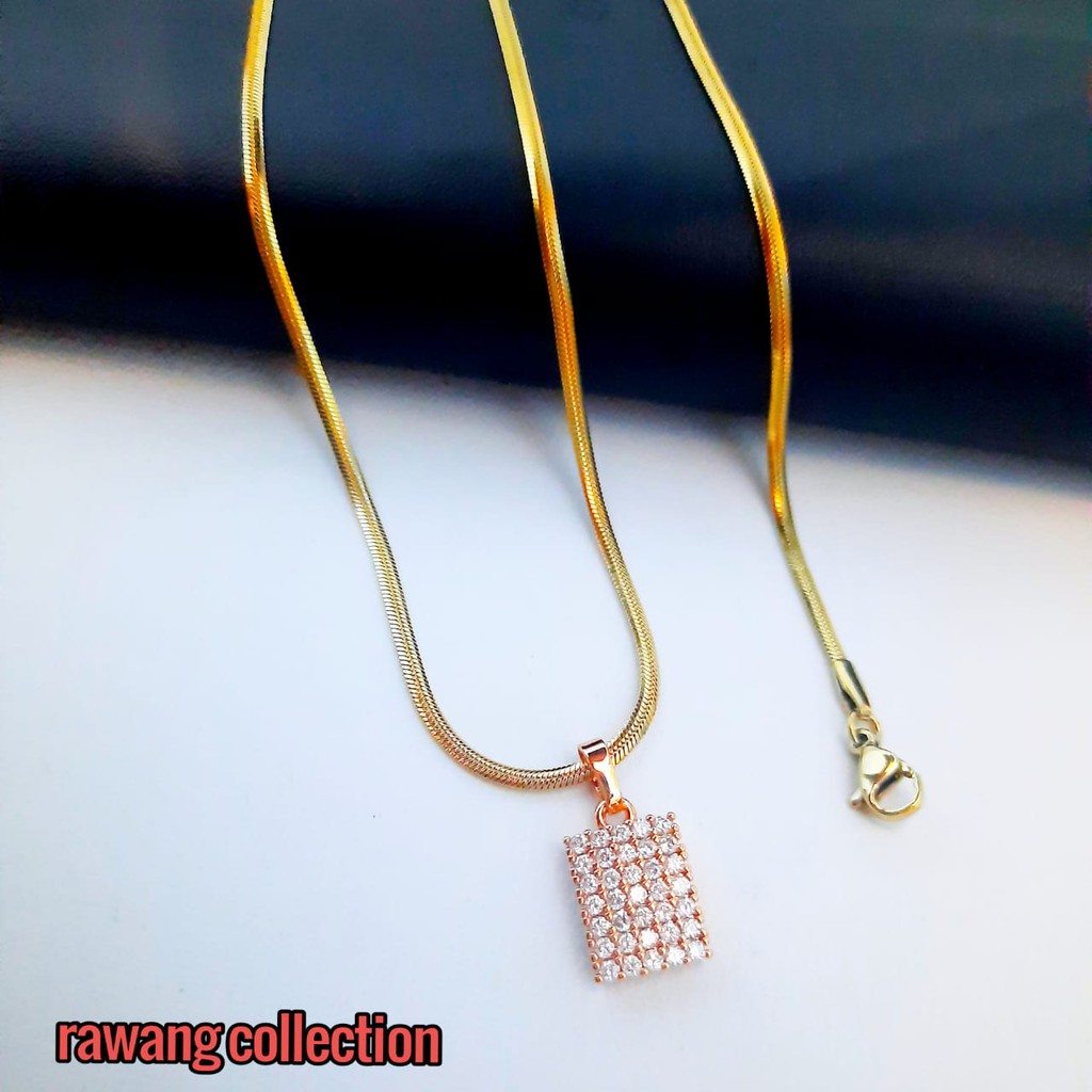 Kalung Titanium Fashion Wanita Gold Belut Plus Liontin Anti Karat Selamanya