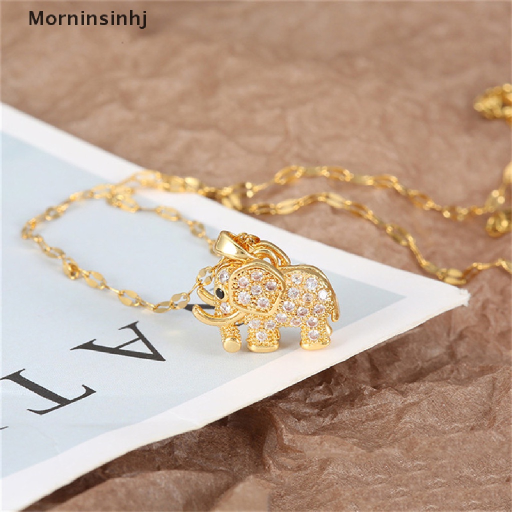 Mornin Kalung Liontin Gajah Cubic Zirconia Wanita Mewah Rantai Anti Karat Aesthetic Statement Vintage Perhiasan Untuk Hadiah Cewek id