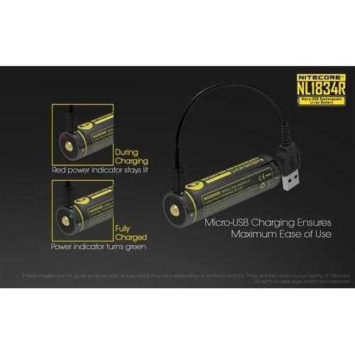 NITECORE 18650 Micro USB Rechargeable Li-ion Battery 3400mAh - NL1834R - Black