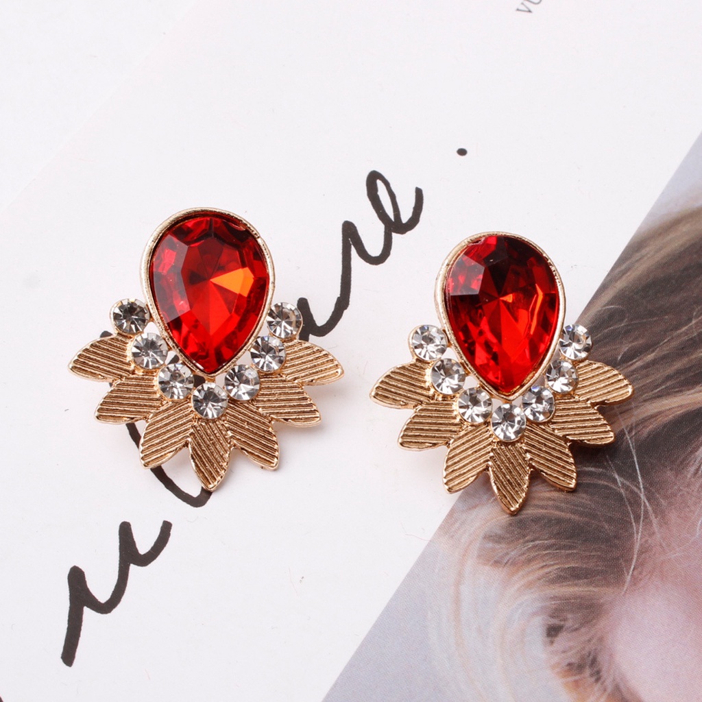 Fashion perhiasan Eropa dan Amerika retro berlian daun air drop anting-anting stud kreatif segar wan