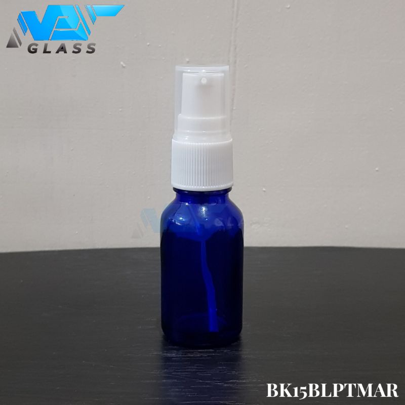 botol pump treatment 15ml kaca biru / botol kaca 15ml tutup pump