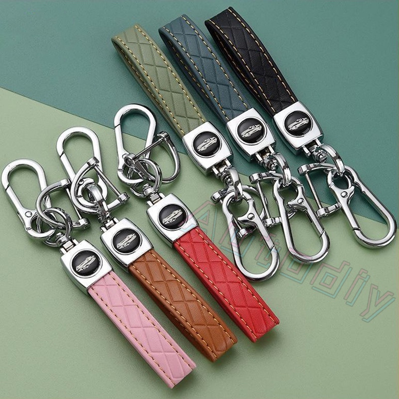 Siap Kirim Universal Car Key Case Keychain Tali Kepang Double Buckle Metal Keychains Leather Car Logo Key Chain