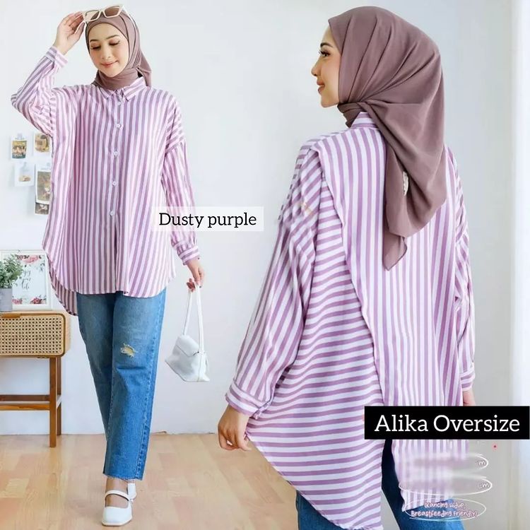 ALIKA BLOUSE OVERSIZE BAHAN SHAKILA SALUR LD 130 CM  BAJU BLOUSE  GARIS GARIS MODLE TEBRARU KEKINIAN SIMPLE DAN ELEGAN BAJU BLOUSE FASHION TERBARU 2022