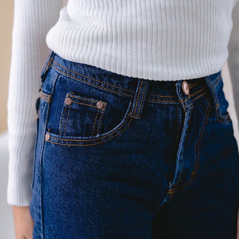 Highwaist Kulot Jeans Wanita Loose