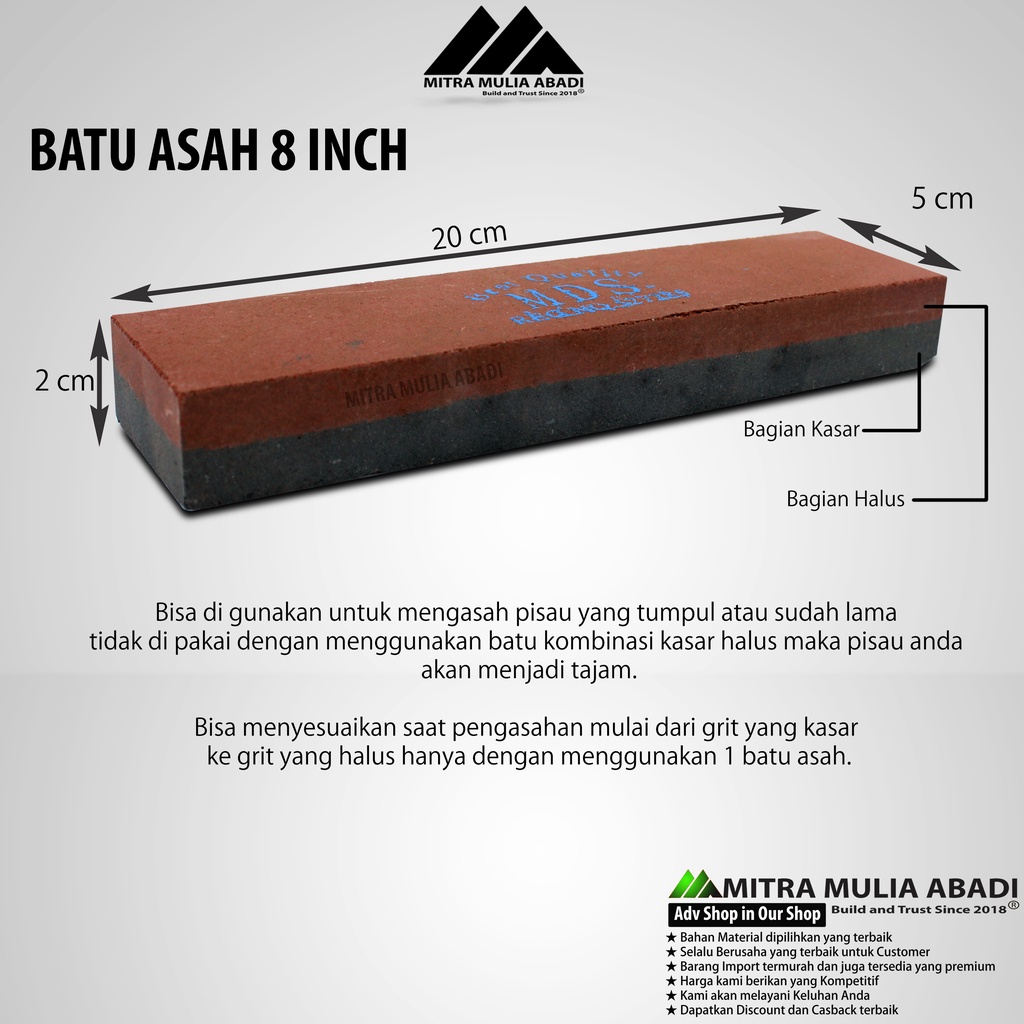 Batu Asah Pisau Panjang 8 Inci Pengasah Pisau Golok DLL