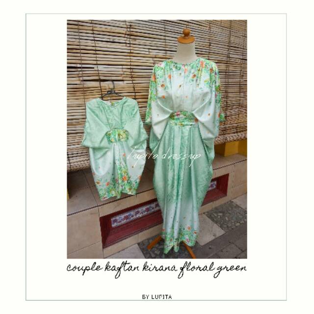 Couple ibu anak kaftan kirana floral green