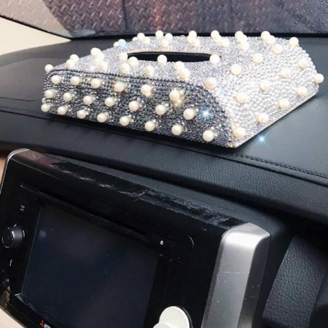 Kotak Tisu Mobil Mutiara Bling Tempat Tissue Tisu MAHKOTA CROWN DAD Bahan Kulit Import Kualitas Premium