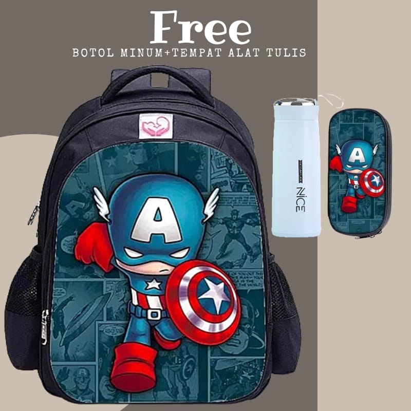 Tas Ransel Fashion Sekolah Anak Laki Laki PAUD TK SD Marvel Super Hero