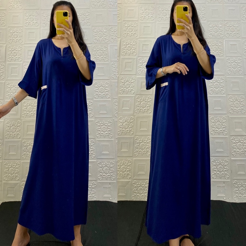 daster tangan 3/4 /tangan 7/8 / busui/panjang viral jumbo /long daster/daster 3/4 /homedress/daster semata kaki/daster gamis-Tk⅞ NAVY