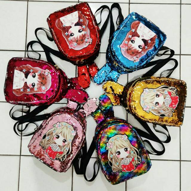  TAS  RANSEL SEQUIN KARAKTER LOL  PRINCESS TELINGA KELINCI 