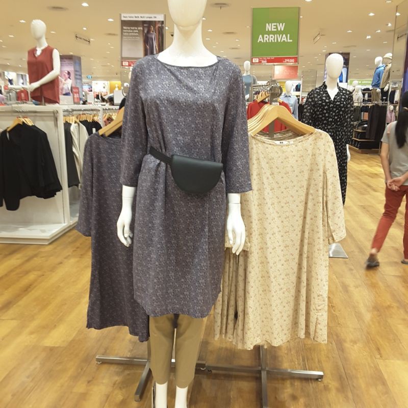 UNIQLO ORI DIJAMIN READY SALE LANGSUNG CHECK OUT KIRIM MIDI DRESS Batik Katun Linen Oversized