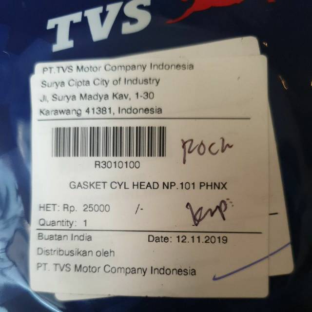 Packing kop rockz TVS (gasket cyl head NP. 101)