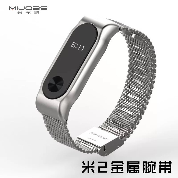 Mijobs Stainless Steel Milanese Strap Metal Bracelet Mi Band 2 OLED - Perak