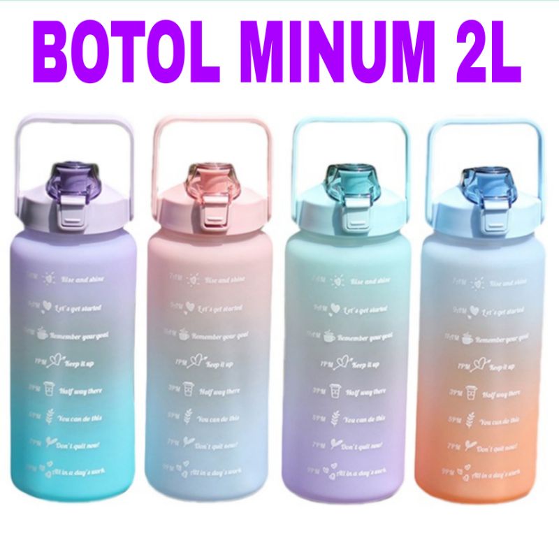 Botol Air Minum 2L Warna Gradasi Pelangi Korea Viral 2 Liter Bottle Tebal Besar 2000 ml Kualitas Lock &amp; Lock