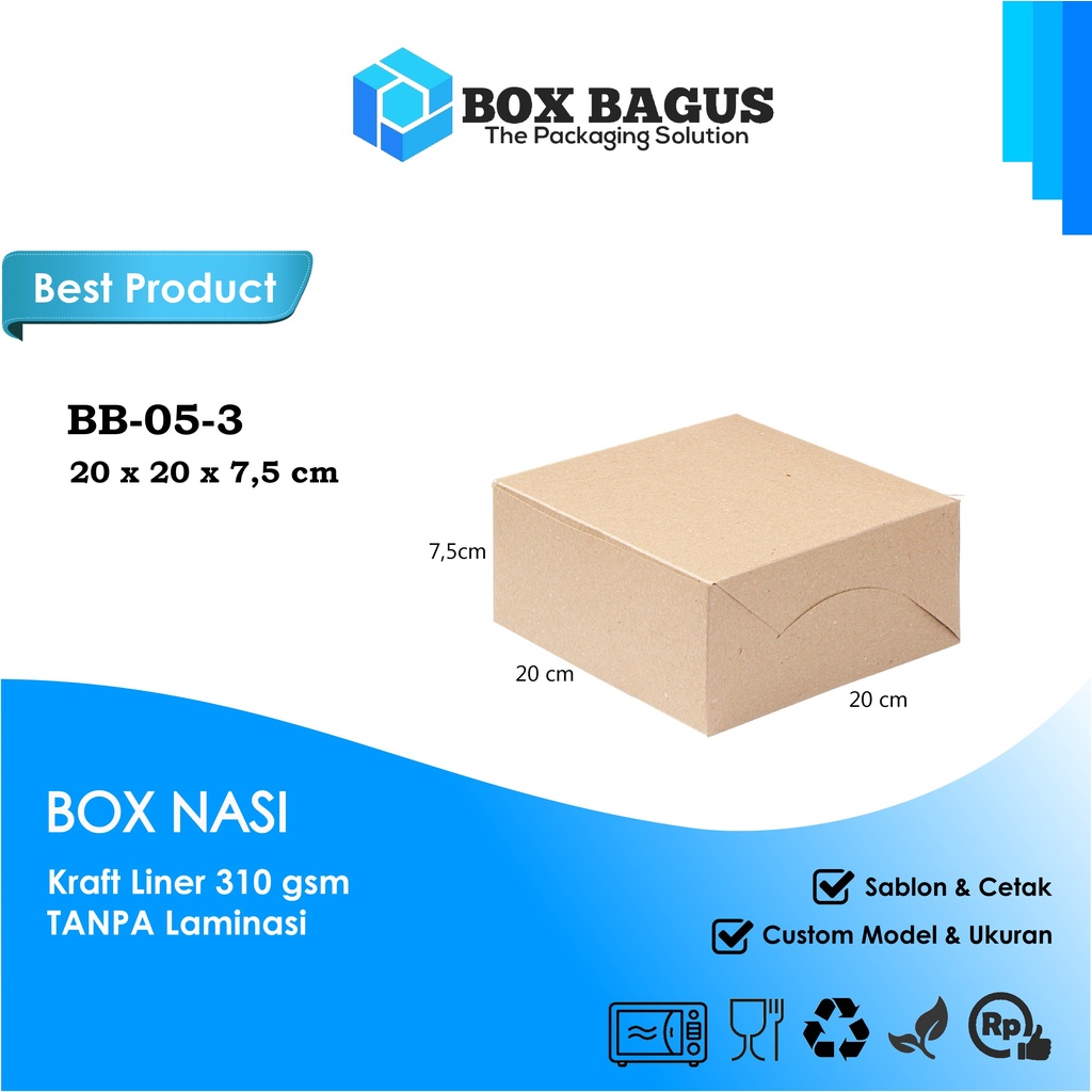 BOX DUS 20x20x7,5 KRAFT 310 GSM - KOTAK HAMPERS MAKANAN NASI ROTI KUE SNACK