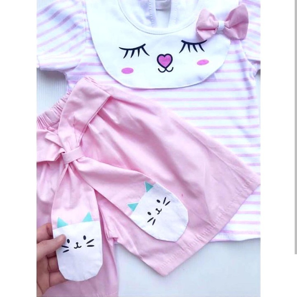 Blushing Meow / Kemeja Bunny Baju Setelan Dress Pergi Lucu Fashion Anak Bayi Perempuan Cewek Terlaris Murah