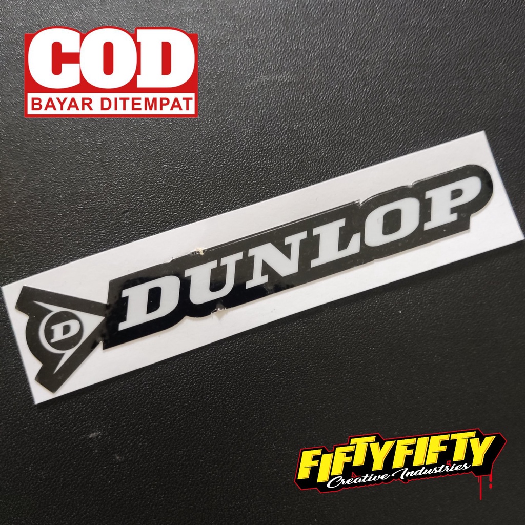 Stiker Print Cut DUNLOP Stiker Printing Laminasi Glossy Stiker Motor Mobil Helm Sudah Membentuk Pola Desain