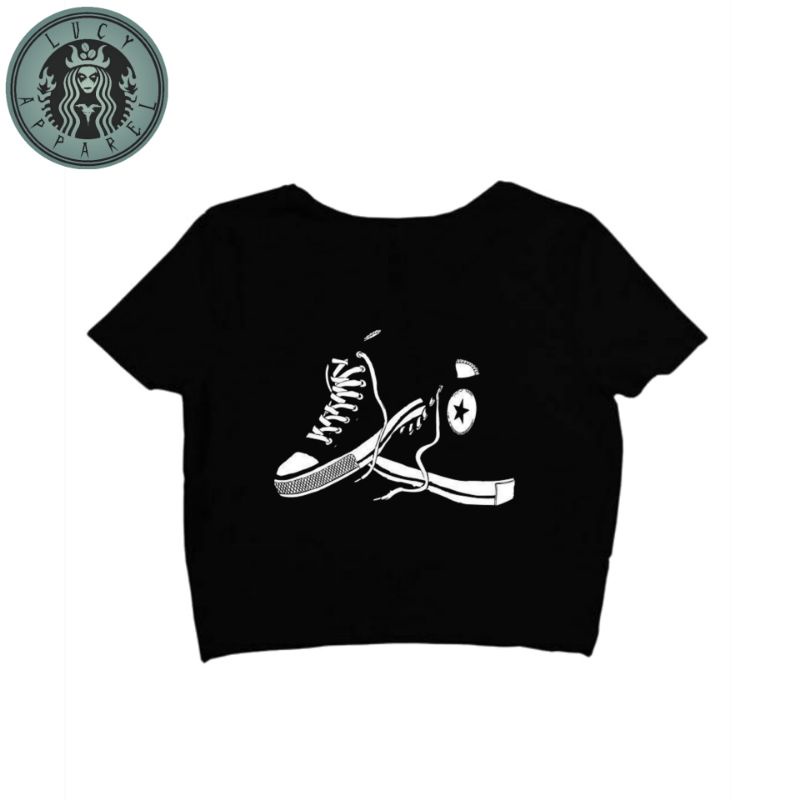 CROP TEE SEPATU CONVERSE | KAOS CROP TOP VINTAGE SEPATU CONVERSE OVERSIZE HITAM WANITA | CROPTEE WOM
