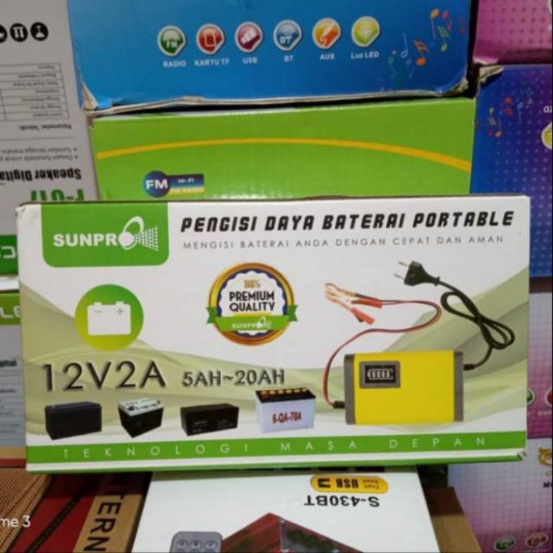 Charger Aki Sunpro Pengisi Daya Baterai Portable 12V2A