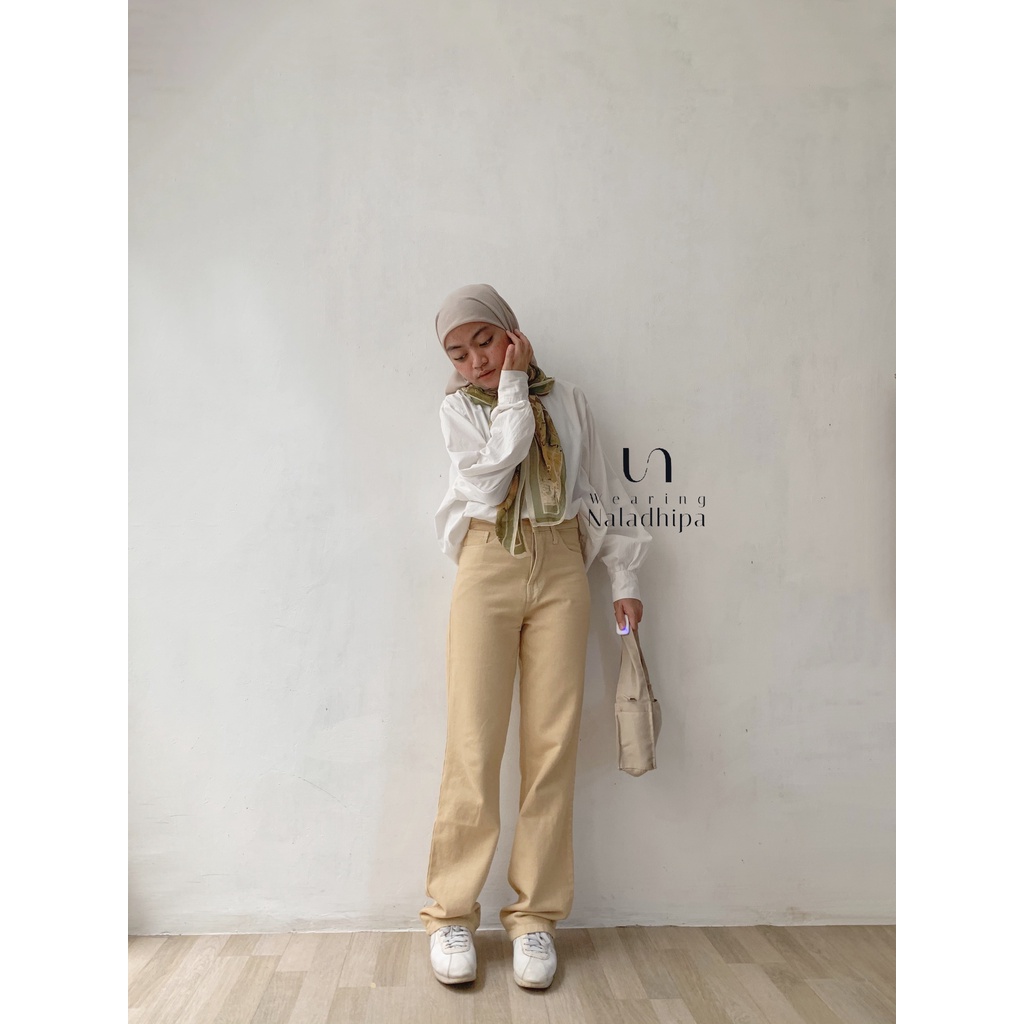 Nara Pants Latte - Celana Kulot Jeans Highwaist Wanita Loose