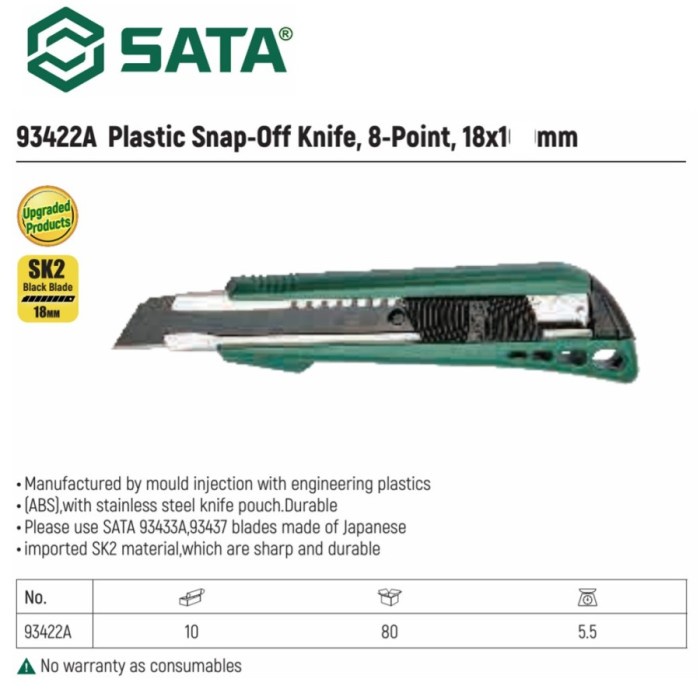 

Spesial Pisau Cutter 93422A - Plastic Snap-Off Knife, 8-Point, 18 X 1Mm Sata Hot Sale