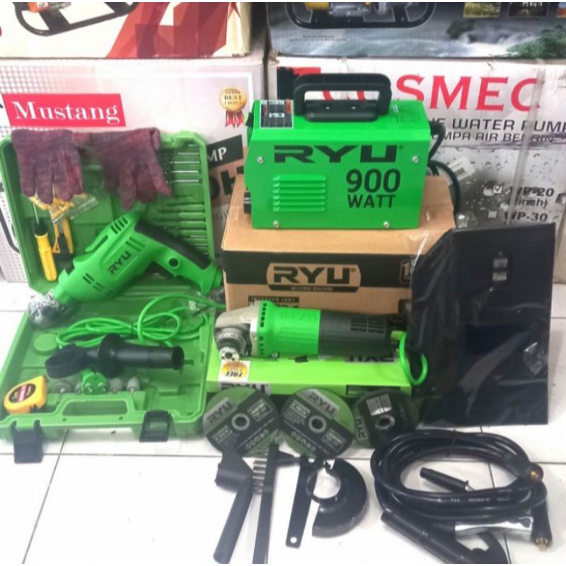 Paket mesin las RYU 900watt+Bor set 13mm(27pcs)+Gerindra RYU