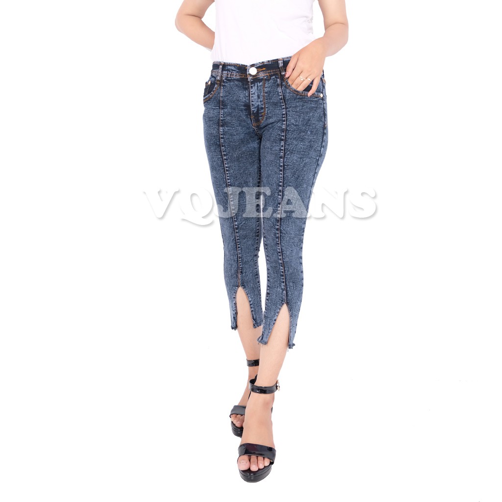 CELANA JEANS WANITA 7/9 SENOW BELAH CELANA JEANS 7/9 SLIT SNOW