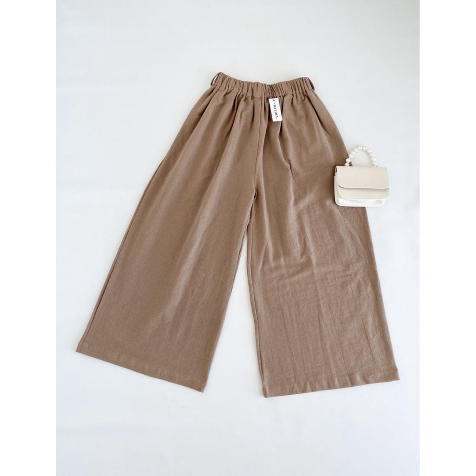 Celana Kulot Highwaist Bahan Premium Linen Wide Leg Cullotes - Linen Cullote Pants - COD