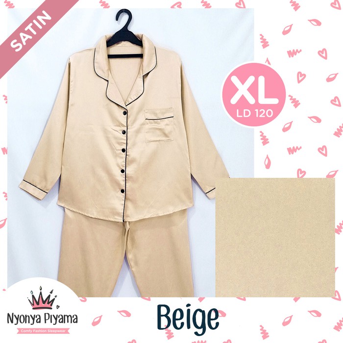 Piyama - Pajamas - Daster Satin Premium Piyama Xl Lengan Panjang Dewasa Ld 120 - Polos - Satin