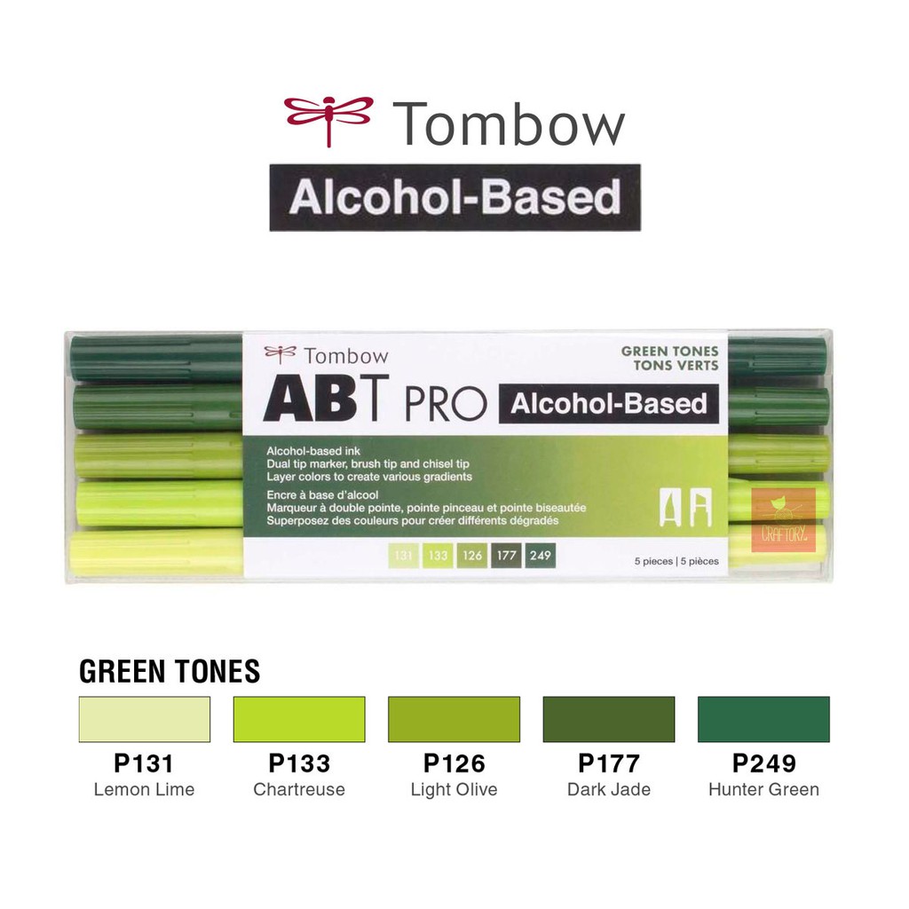 

Tombow ABT Pro Art Markers - Green tones set 5 Colours Pen Brush