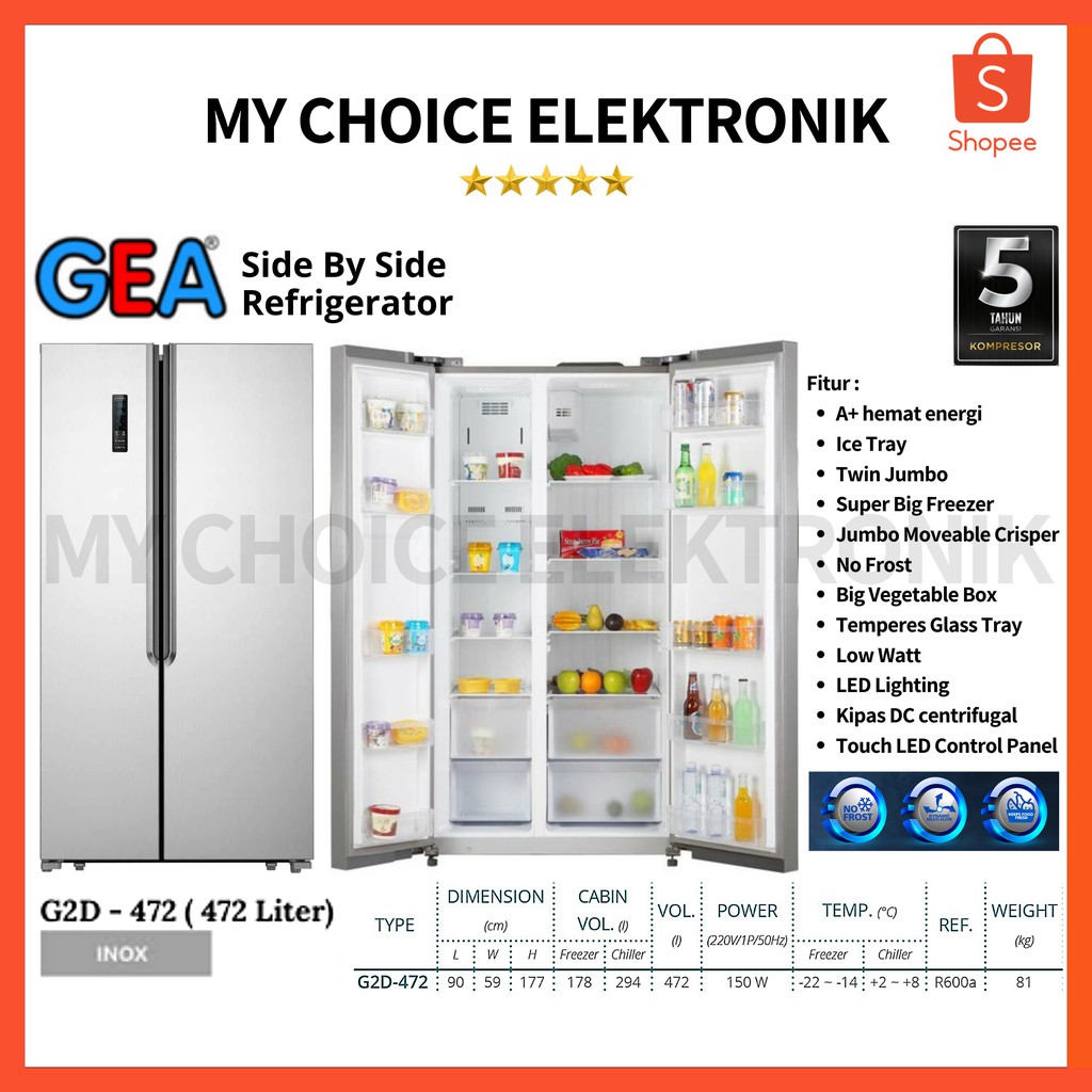 GEA Kulkas SIDE BY SIDE G2D-472 INOX/ G2D-472R INOX