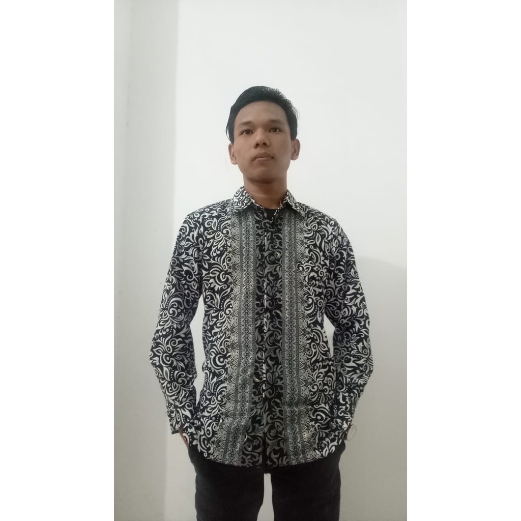 Indra atasan kemeja batik pria tangan panjang dewasa jumbo M – XL